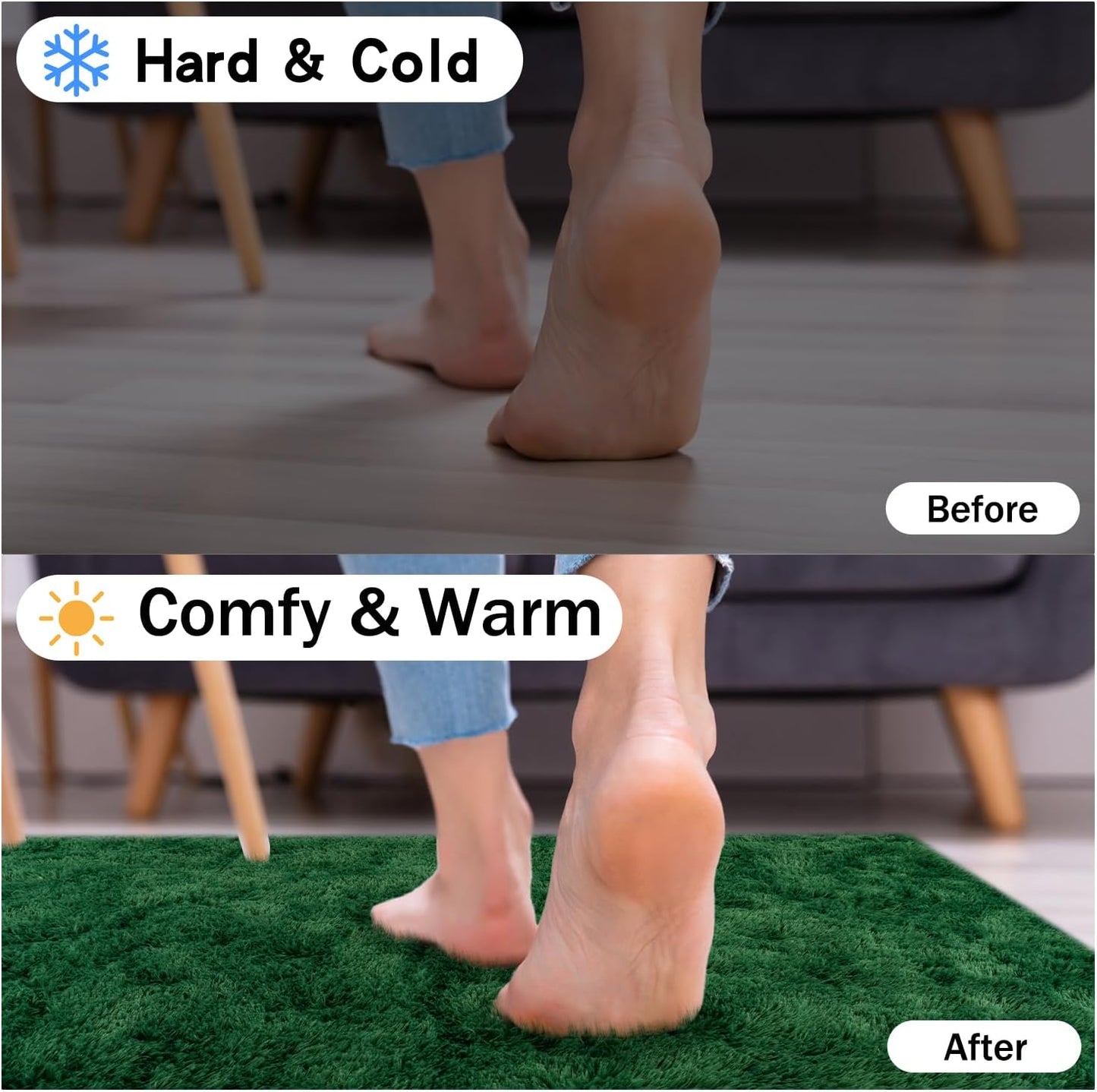 Rezutan 8x10 Rugs for Living Room, Large Comfy Modern Shaggy Fluffy Dark Green Area Rugs for Bedroom, Soft Carpet Shag Kids Room Rug, Non-Slip Rugs Indoor.