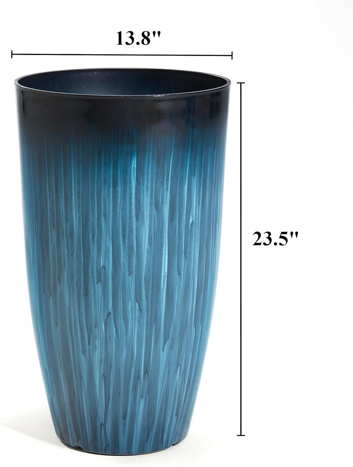 Worth Garden 23.5" H. Large Plastic Planters - Set of 2 Gradient Blue Glossy Smooth Finish - Tall Plant Pots for Indoor & Outdoor Use - Decorative Lightweight Flower Pot for Front Porch, Patio, Deck