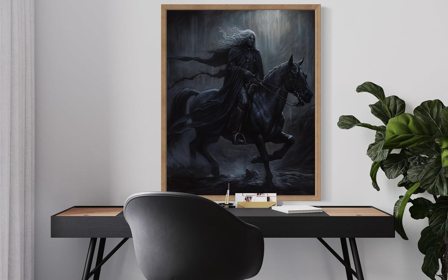 Black Dark Knight Poster Art Print, Halloween Scary Vintage Wall Art Academia Spooky Painting Decoration for Horror Prints, Gothic Posters Bedroom Decor 89 (Black Dark Knight, 16 x 20 inches, Wood Frame)