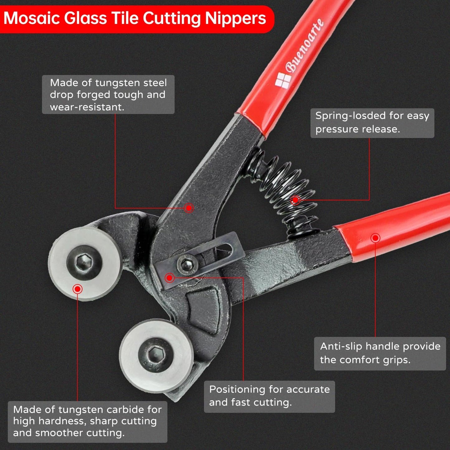 Glass Tile Nippers - Heavy Duty Wheeled Glass Mosaic Nipper & Hd Ceramic Tile Nipper, Tile Cutter Pliers Soft-grip Handle - Shapping Plier, Nipper Cutting Tools (8 Inch Wheeled Glass Mosaic Nipper)