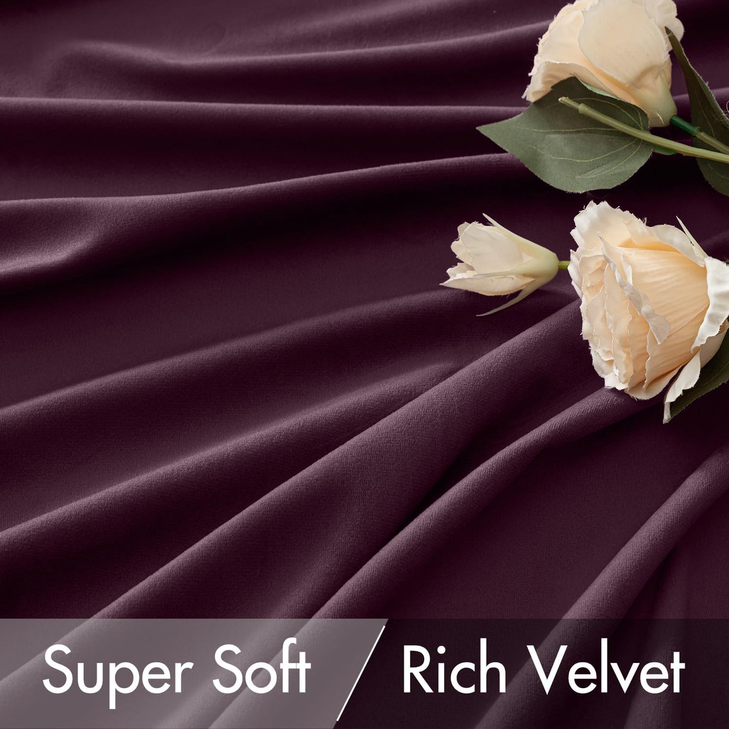 MIULEE Dark Purple Velvet Curtains 96 inches 2 Panels - Luxury Room Darkening Window Drapes for Bedroom Living Room Thermal Insulated Super Soft Blackout, Back Tab Rod Pocket Pinch Pleated, W52 x L96