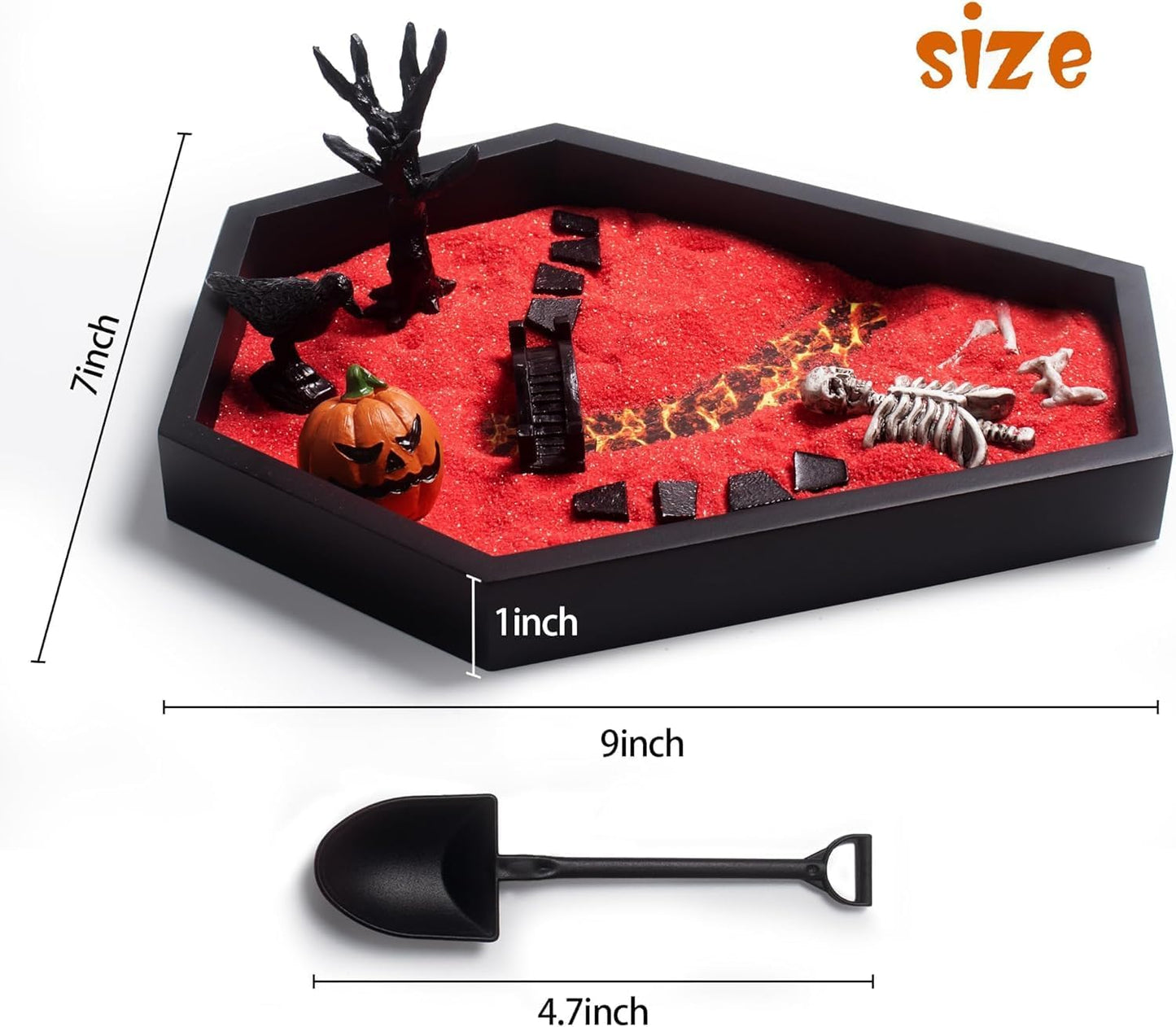 Coffin Zen Garden for Desk 7" x 9" Mini Zen Garden Kit Accessories for Office Coffin Spooky Decor Tray Gifts Gothic Decor Gift for Man Women