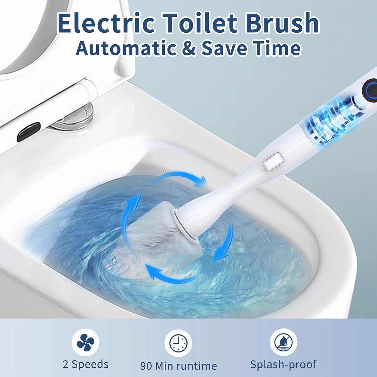 Electric Toilet Brush, HKFIF Toilet Brush with Holder, 360 Degree Powerful Cleaning Easily Eliminate Stains and Residue, 2 Speeds Rechargeable Motorized Toilet Scrubber