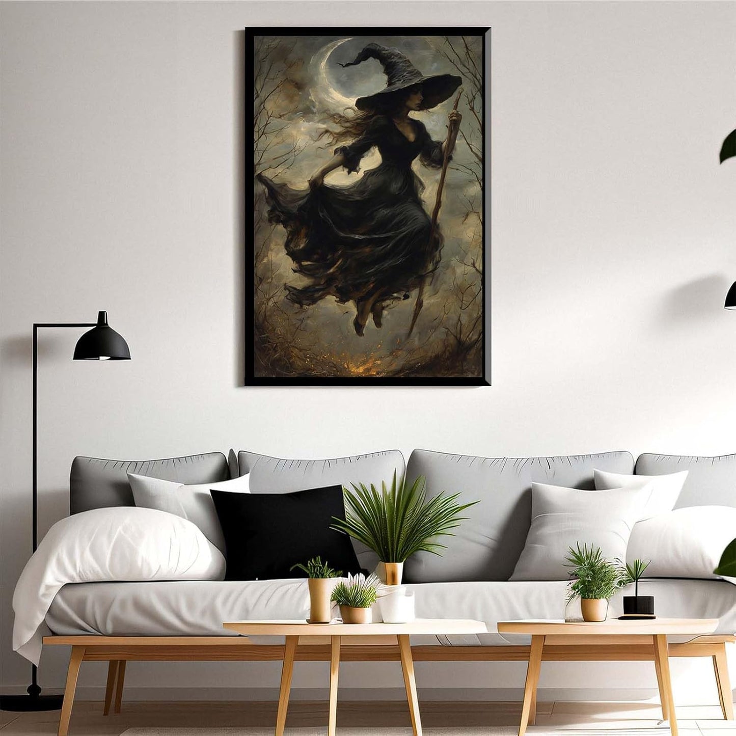 JFHCQJPK Witch in the Forest Halloween Print Wall Art Poster Witch Decor Vintage Print Dark College Wall Art Victorian Gothic Room Decor Canvas Wall Print16x24in Metal blackFramed
