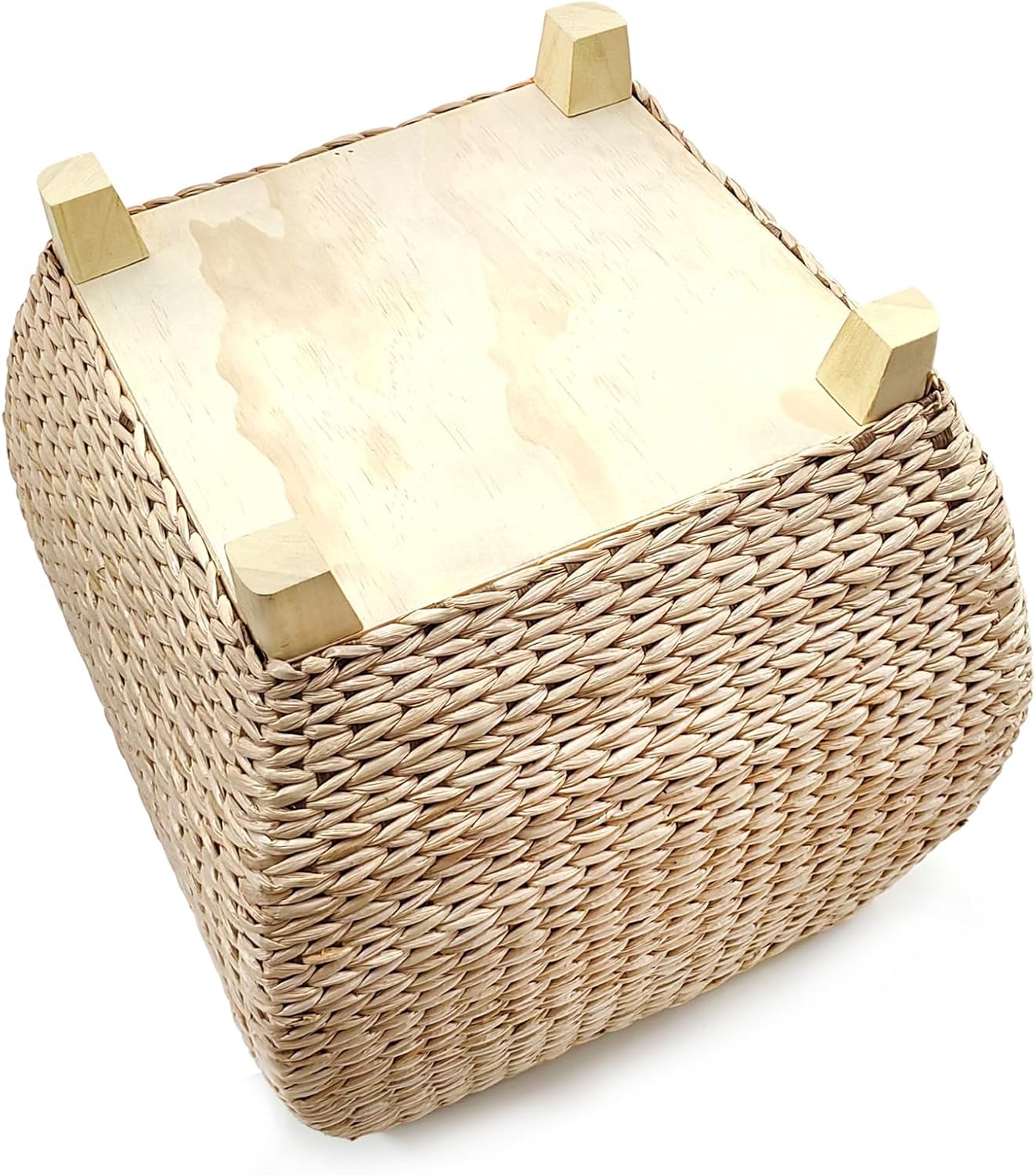 Square Poufs Ottoman,Hand Woven Natural Braided Cattail Ottomans Pouf for Patio,Home,Office,Living Room,Bedroom Indoor Outdoor Porch,Seagrass Footstool/Floor Accent Chair,Ottoman Foot Rest (Square)