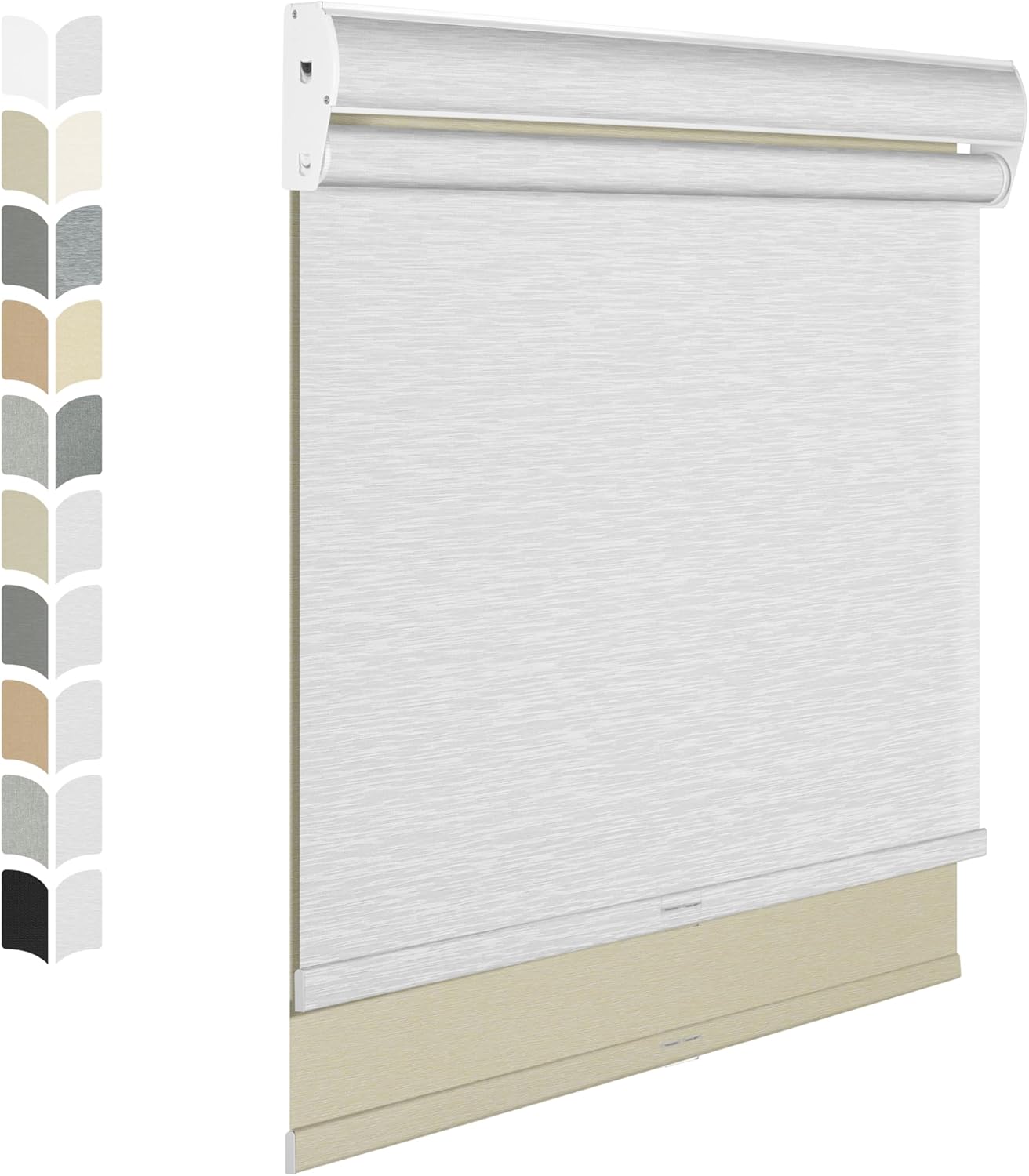 BERISSA Cordless Dual Roller Shades with Cassette Valance, Double Window Shades - Blackout and Light Filtering - Day and Night - Beige and White - 76 W x 64" H