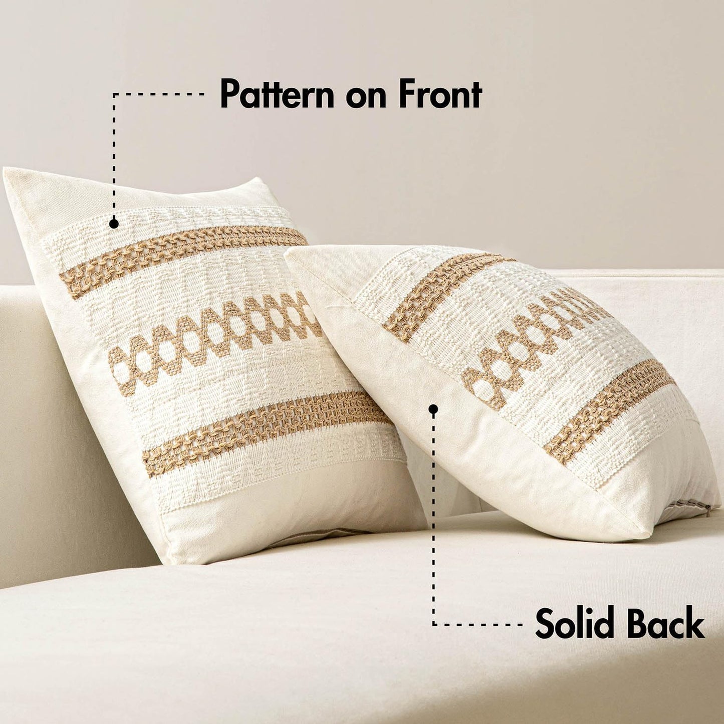 MIULEE Set of 2 Neutral Boho Decorative Pillow Covers 18x18 Inch Farmhouse Rustic Couch Throw Pillows Modern Spring Cotton Cushion Covers Retro Cute Macrame Woven Home Decor for Bed Sofa Chair