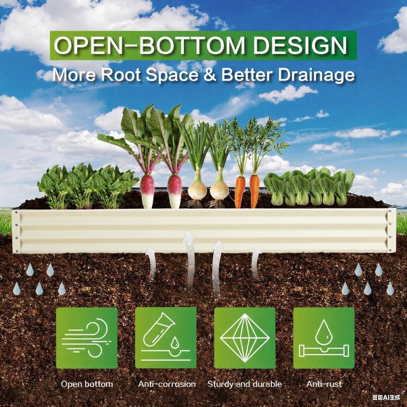 GARDMAX 8x4x1FT Galvanized Raised Garden Bed Kit, Metal Planter Boxes Outdoor with Easy Assembly, Large Garden Bed for Vegetables, Fruits, Flower, Herbs Rectangle Milk White