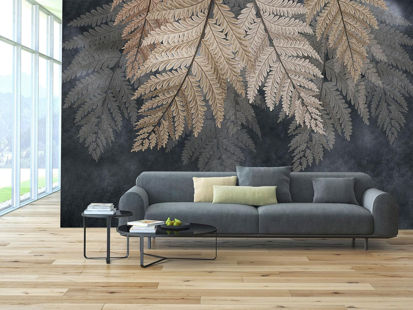 WFBHUA-Vintage Botanical Leaf Wallpaper Mural Dark Plant Leaves Wall Murals Decor for Living Room Bedroom(Not Peel and Stick)