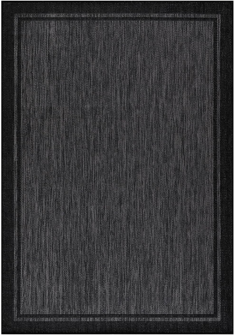 CAMILSON Indoor Outdoor Rug, 5x7 Bordered Dark Grey Black Modern Area Rugs for Indoor and Outdoor Patios, Kitchen and Hallway Mats, Washable Porch Deck Outside Carpet (Bordered Black, 5 x 7)