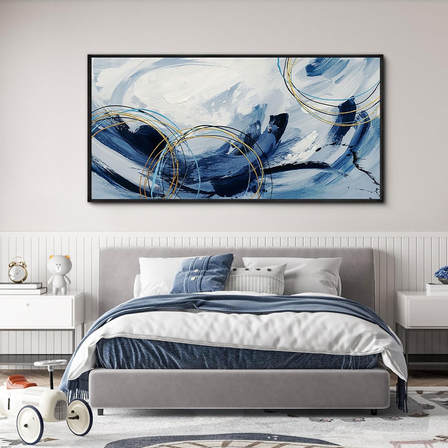 yiijeah Large Wall Art - Abstract Canvas Painting for Living Room Wall Decor Modern Art Work for Wall Giant Gray Wall Paint Office Bedroom Blue and White Home Decor