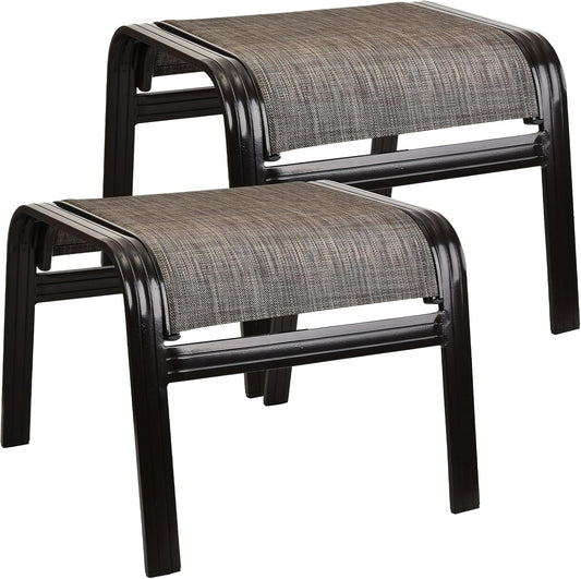 Outdoor Patio Ottoman Seat Textilene Portable Metal Footstool Portable Footrest Patio Chairs 2 Set New Brown