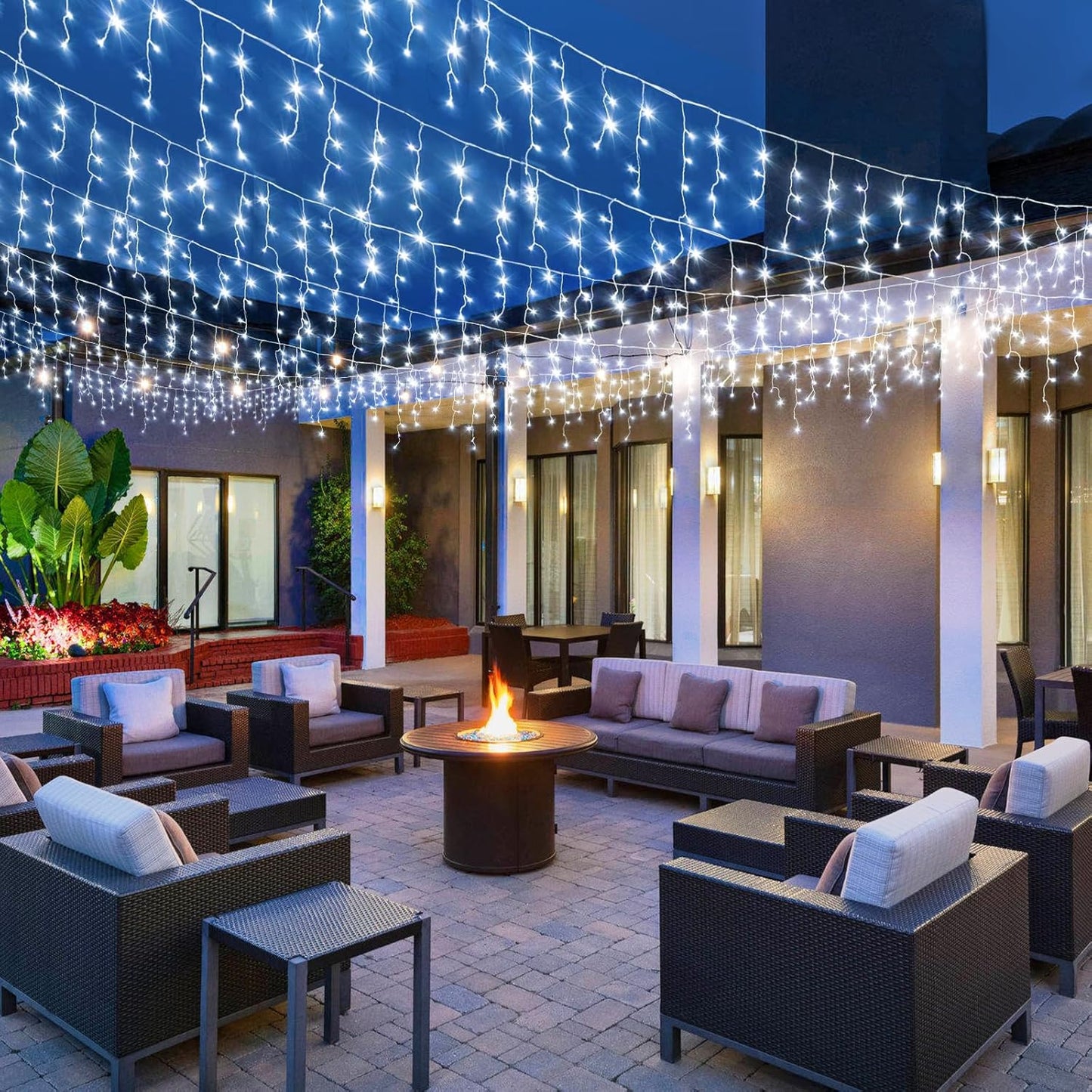 White Christmas Lights Outdoor - 33ft 400 LED Icicle Lights for Outside House, Twinkle Outside Lights Plug in 8 Modes Timer Waterproof for Patio Window Holiday Wedding Party Pathway Indoor Decorations