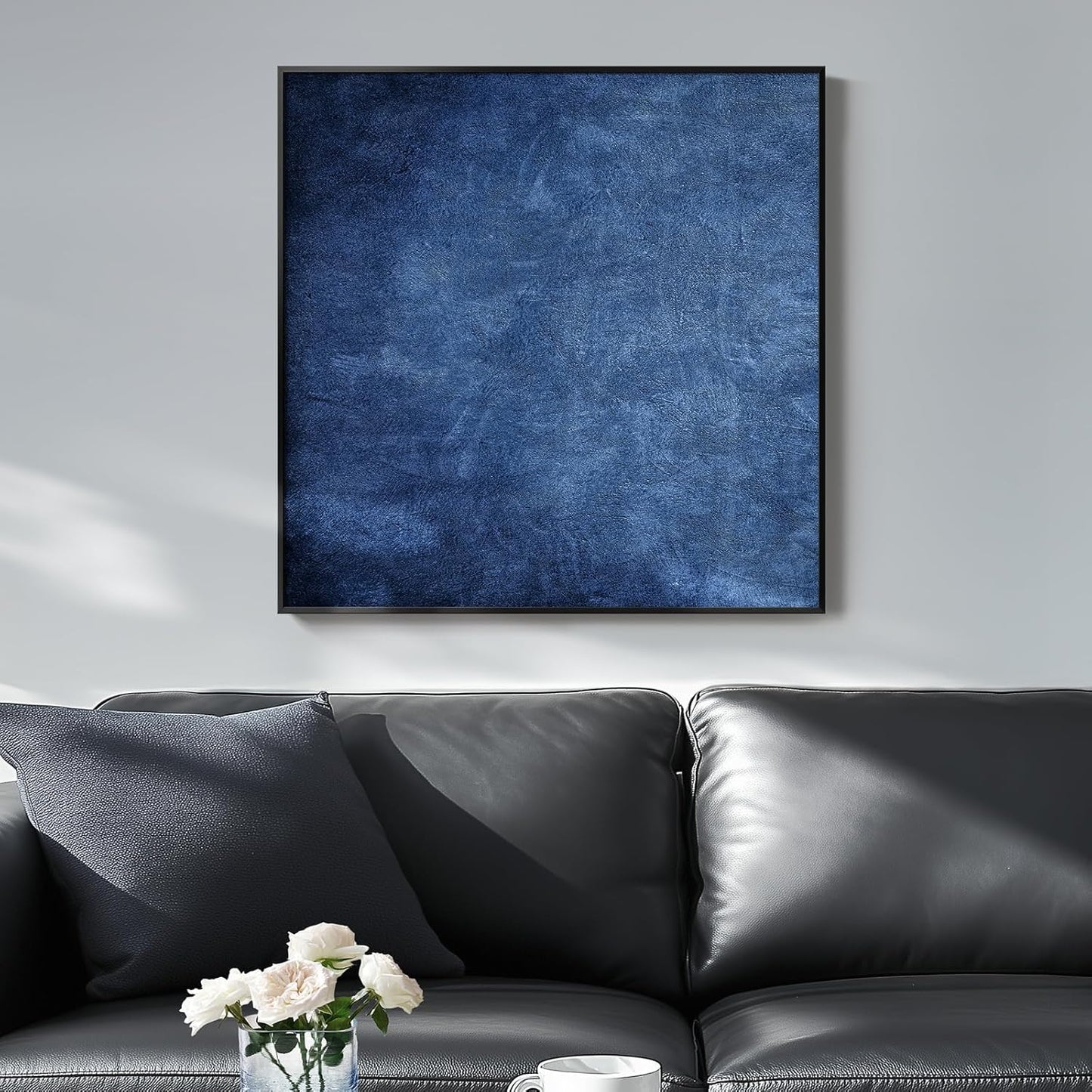 Framed Navy Blue Modern Abstract Wall Art, Canvas Paintings Artwork for Walls, Minimalist Blue Art Prints Pictures for Living Room, Hallway, Bedroom, Office, Bathroom Wall Decor -24x24 Inch