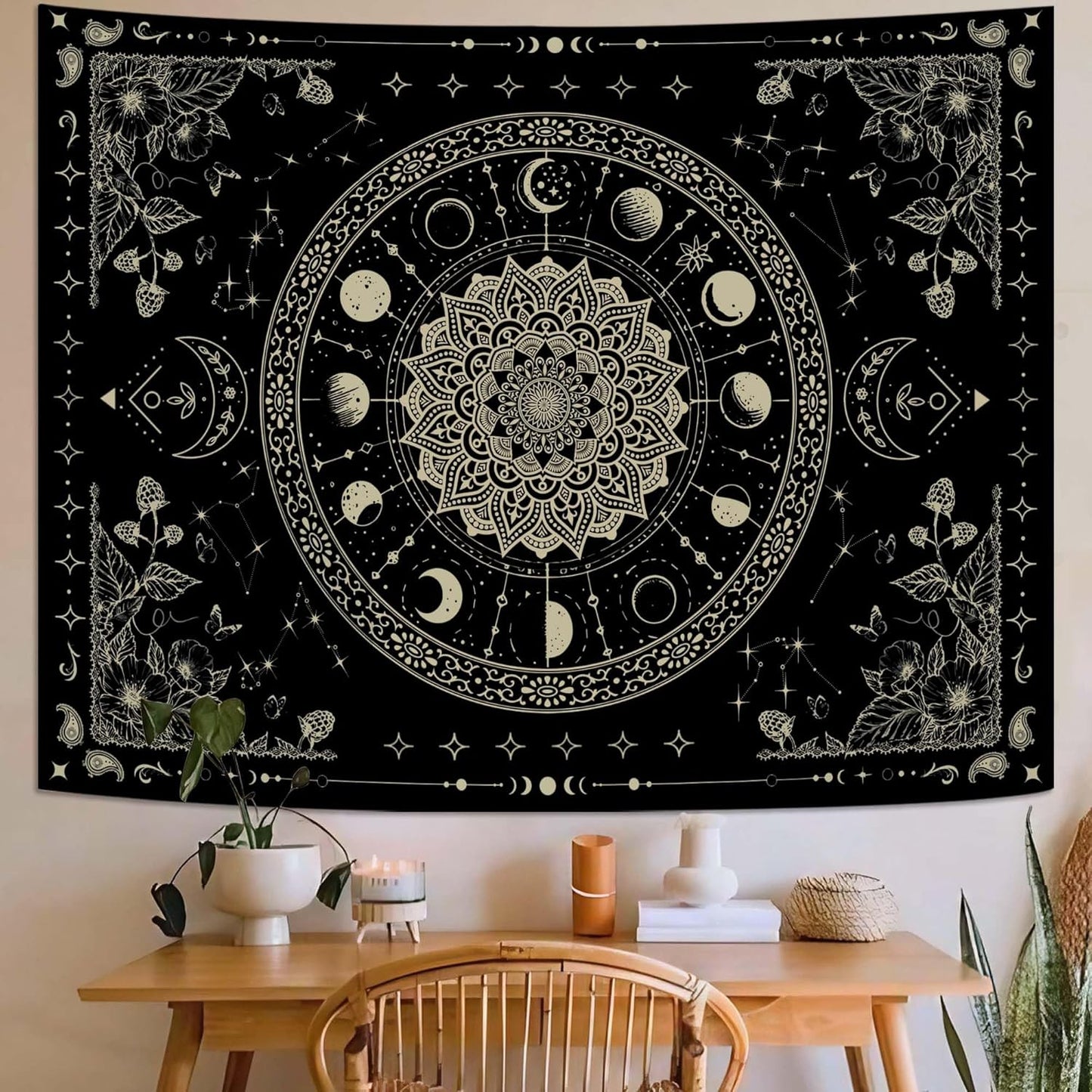 Lunerfex Mandala Moon Tapestry Boho Tapestry for Bedroom Black Tapestries Wall Hanging Living Room Wall Art and Home Decor 44x60