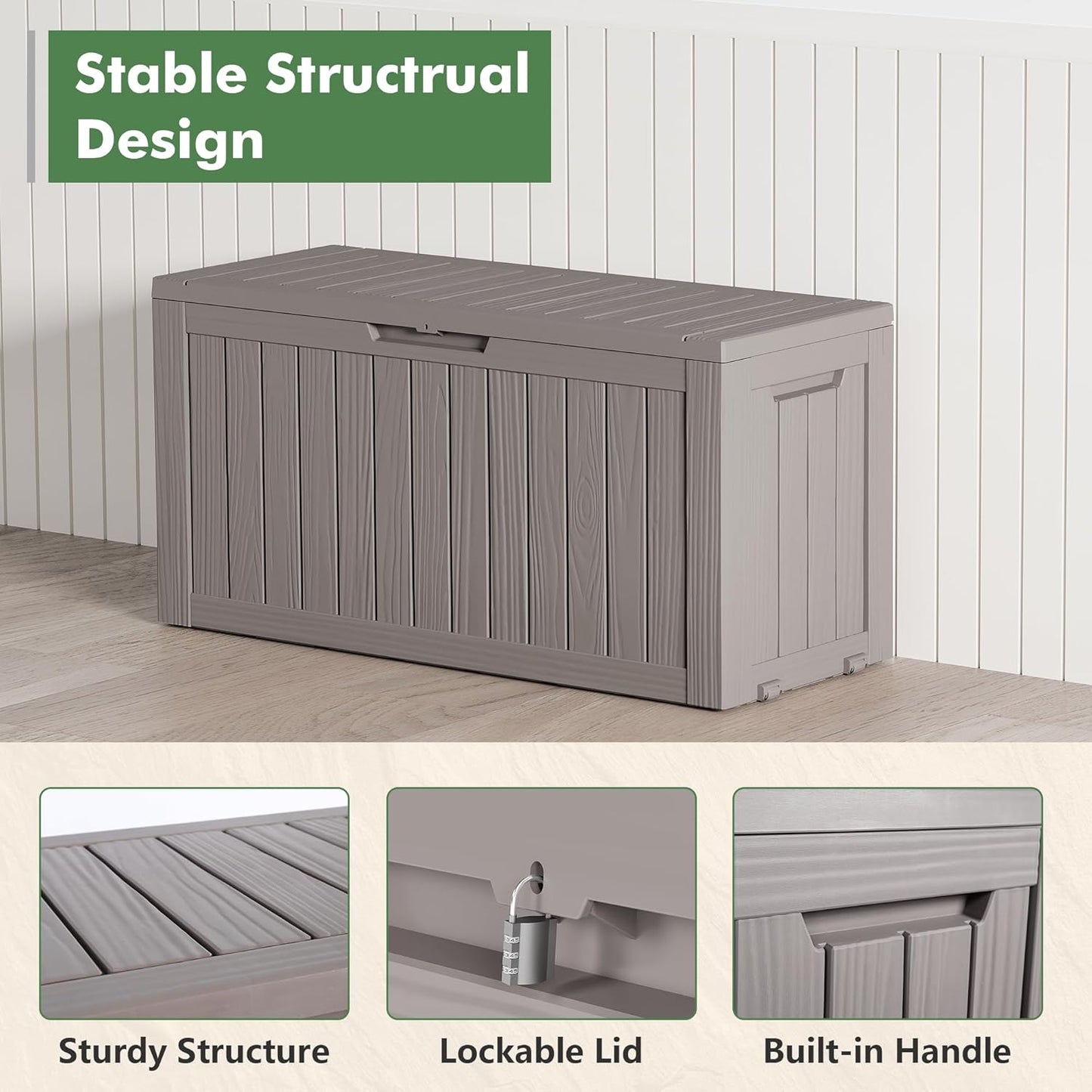 NUNU LAB 75 Gallon Outdoor Storage Box,Resin Large Sturdy Deck Box, Backyard Outside Storage Box Waterproof with Double Wall Panels,Garden Box,Package Delivery Outdoor Hose Storage Bin