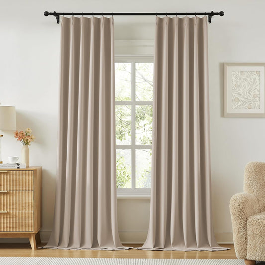 KangBang Taupe Room Darkening Curtains 108 Inches Long, Pinch Pleated Blackout Curtains Sound Dampening Polyester Modern Drapes for Living Room Office with Hooks Track System,40Wx108L,2 Panels