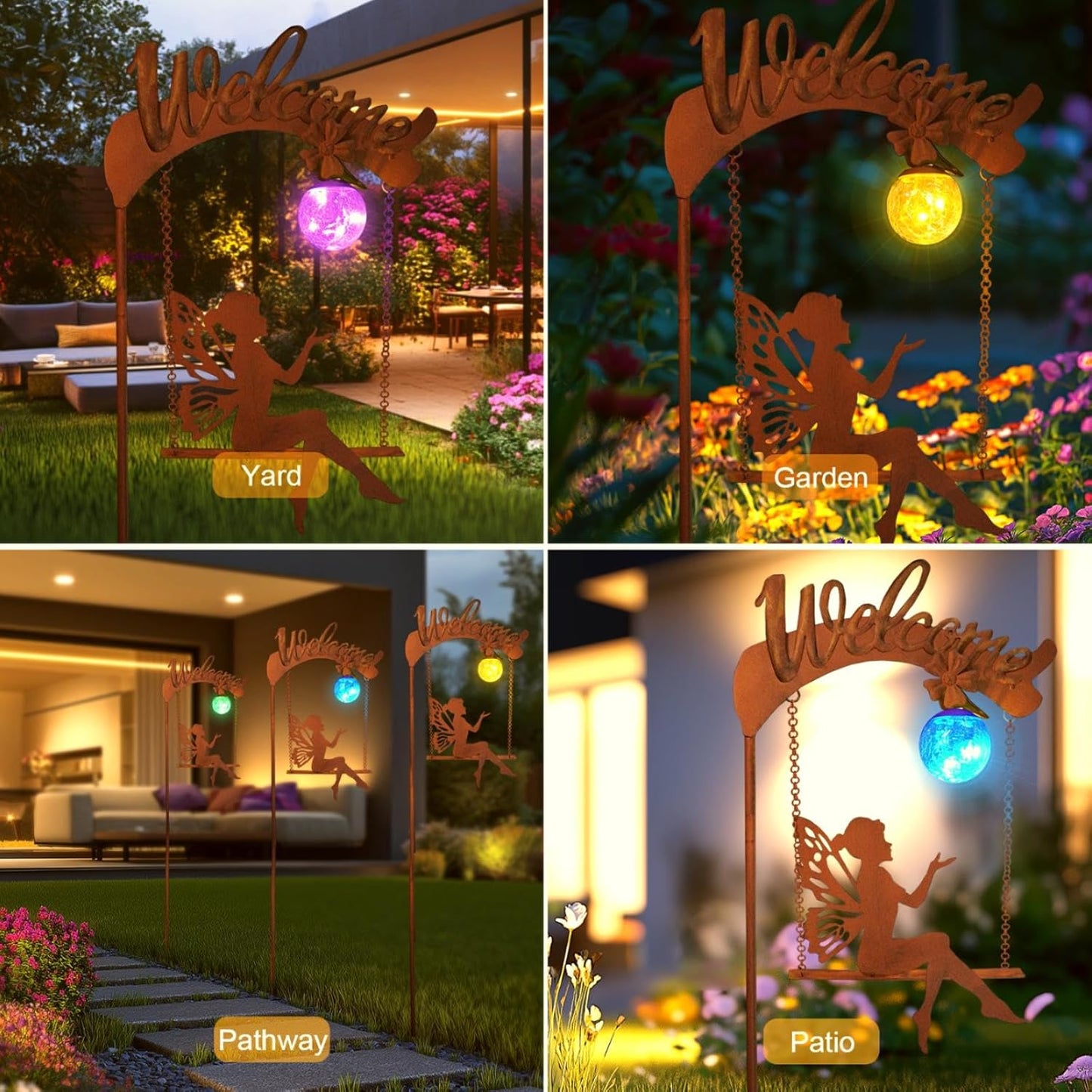 HONGLAND Solar Garden Lights Outdoor Decor, Solar Fairy Lights Outdoor Moon Decor, Housewarming Ornaments for Patio, Lawn, Yard, Pathway - Unique Gardening Gifts for Women Mom Grandma