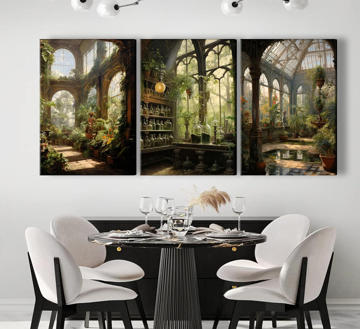 3pcs Framed William Morris Green Plants Canvas Wall Art Medieval Castle Posters Prints Gothictalian Landscape Painting Pictures Paintings Wall Decor for Living Room Bathroom Bedroom Decoration