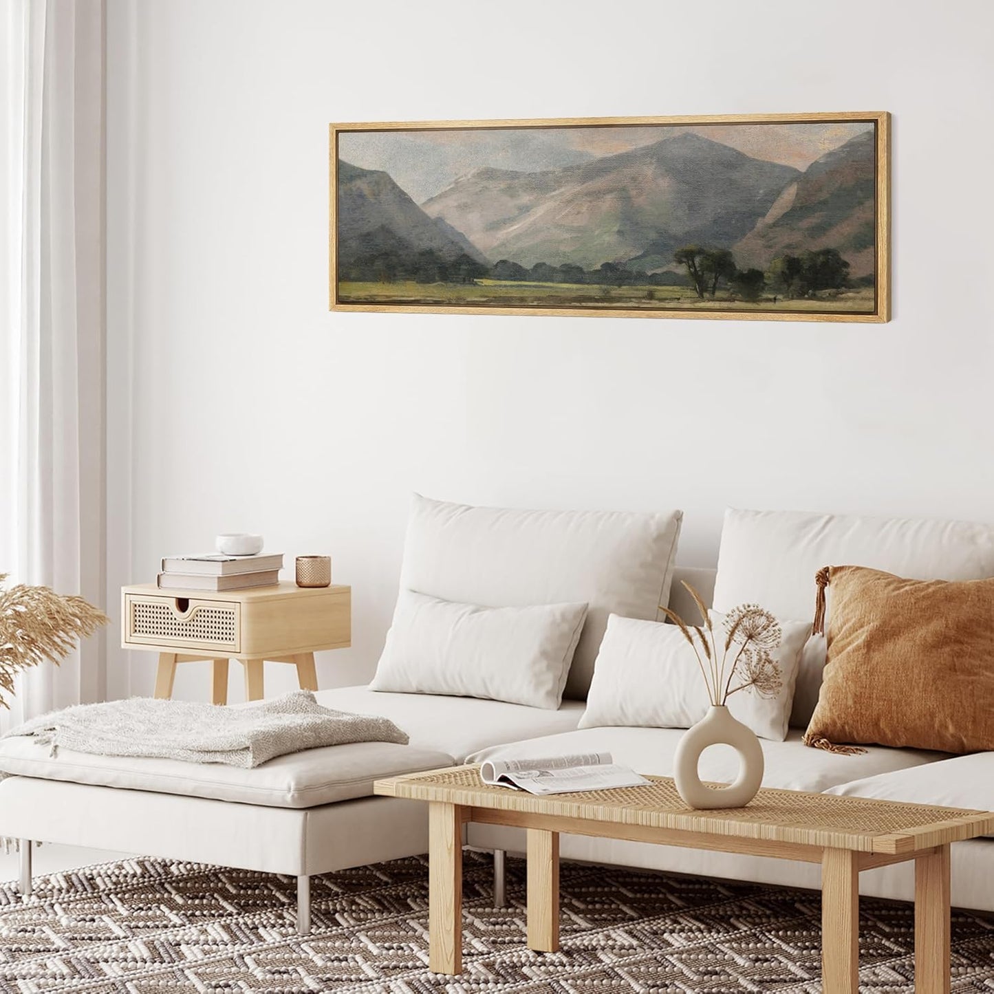 MUDECOR Large Framed Canvas Print Wall Art Pastoral Beauty Classic Mountainous Landscape Illustrations Antique Retro Fine Art Illustrations Decorative Colorful for Bedroom - 60"x20"