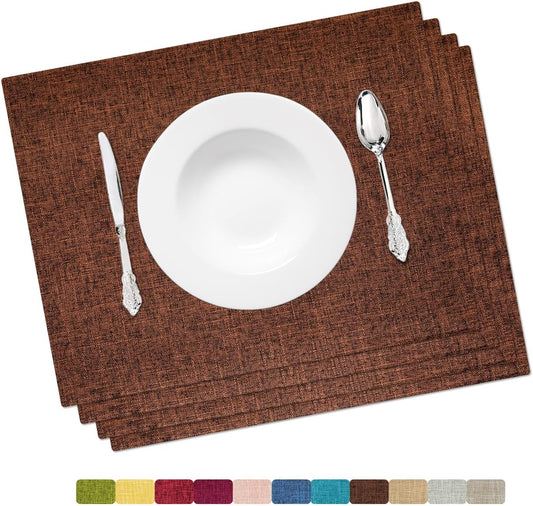 Placemat Set-Washable Place Mats for Parties, Elegant Table Mats for Kitchen Table, Set of 4 Dining Table Placemats, Heat-Resistant Cloth Placemats for Indoor and Outdoor,13x19-Brown