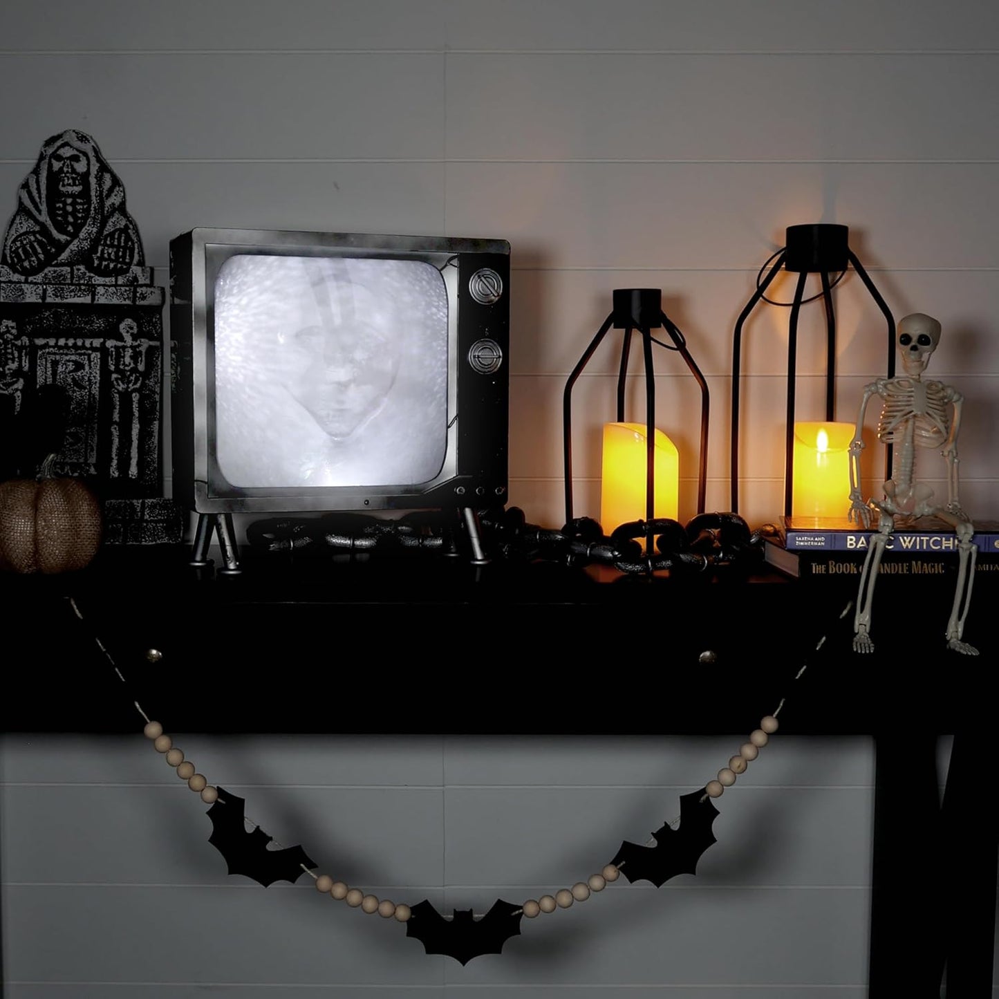 Haunted Hill Farm Haunted TV by Tekky, Battery-Operated, Motion Activated Animatronic Television with Sound Effects and Lights for Indoor or Covered Outdoor Creepy Halloween Decoration, 11" Haunted Tv