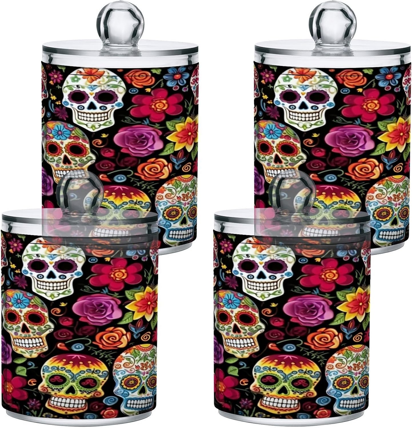 Colorful Skulls 2PC Airtight Transparent Plastic Storage Jar Food Storage Container Plastic for Food Herbs Tea etc with Storage Lid easy to use and clean With lid Easy To Use