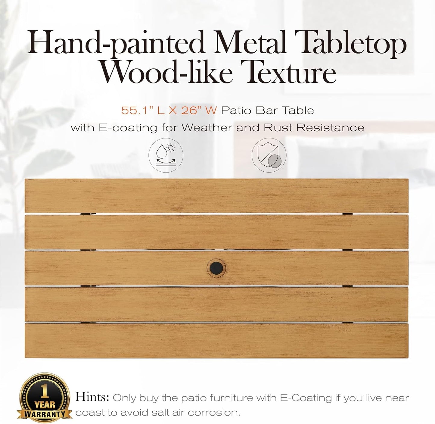 Sophia & William Outdoor Bar Set, Patio Bar Table and Chairs Set, Bar Height Patio Set - 4 x Swivel Bar Chairs(Brown), 1 x Rectangular Bar Table(Wood-Like)