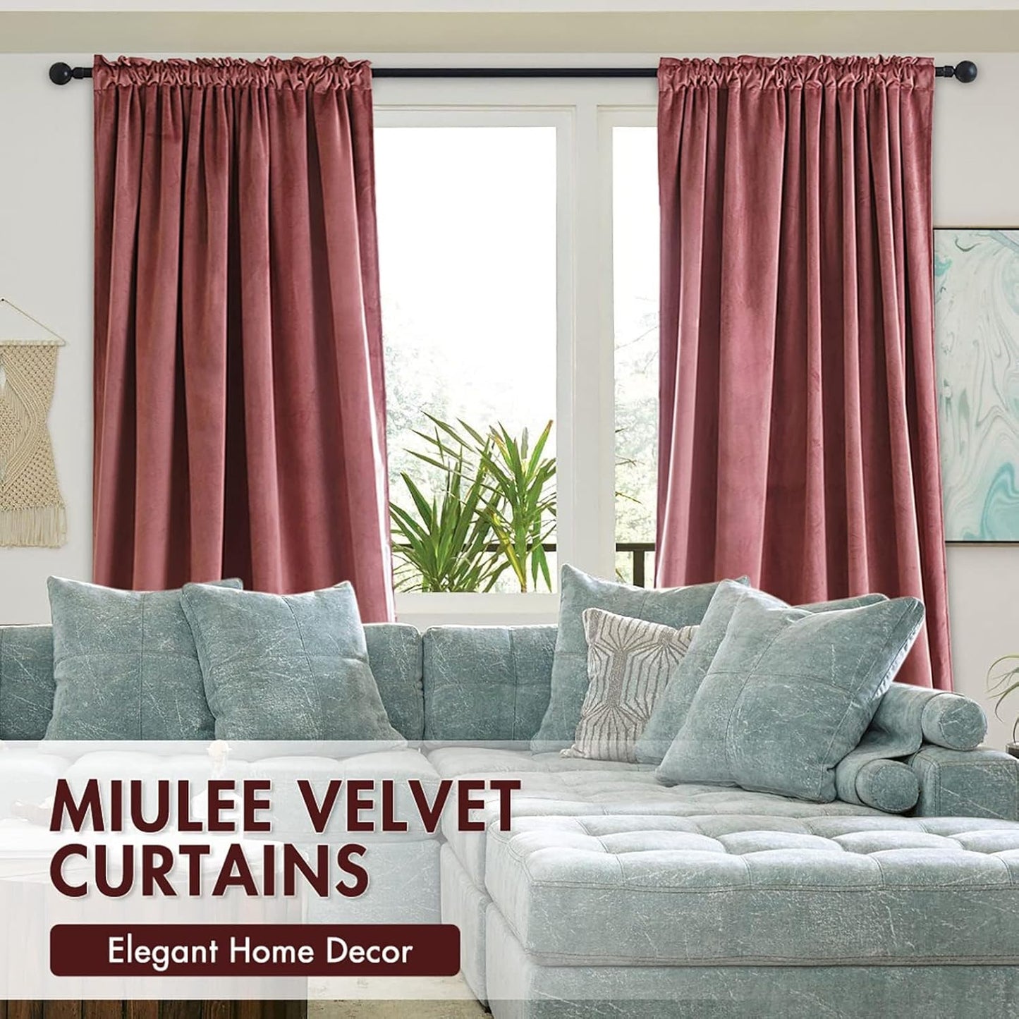 MIULEE Dusty Rose Pink Velvet Curtains Thermal Insulated Blackout Curtain Drapes for Bedroom Living Room Darkening 100 Inches Long Curtains Panels Rod Pocket Set of 2