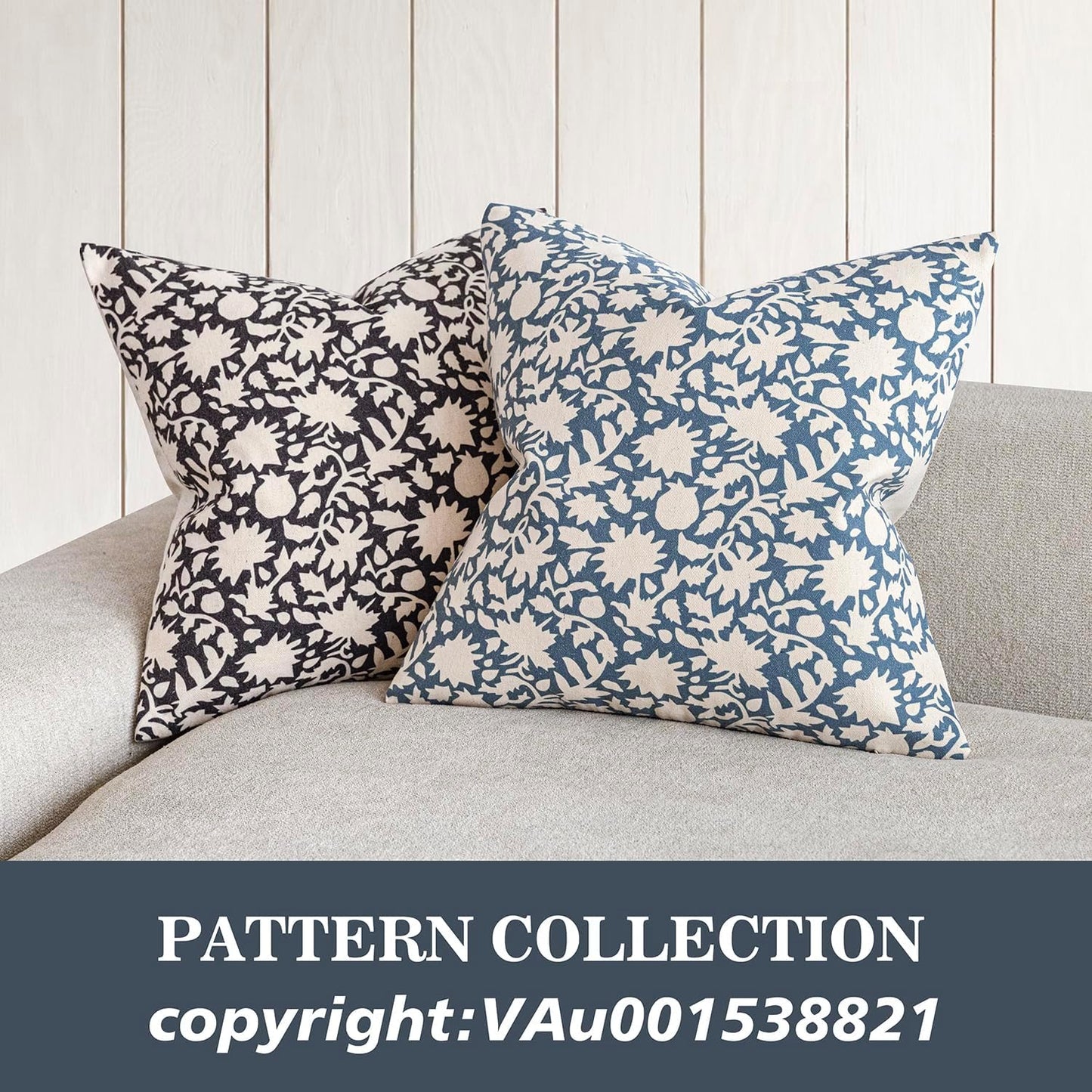 Foindtower Set of 2 Decorative Neutral Floral Throw Pillow Covers Accent Farmhouse Cushion Covers Boho Vintage Pillowcase for Couch Sofa Bedroom Living Room Home Decor Outdoor,18×18 Inch,Dusty Blue