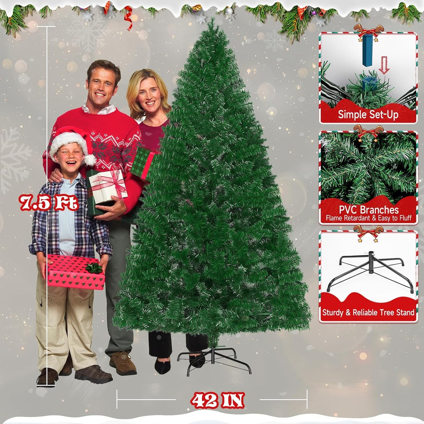 LEVELEVE Premium 7.5FT Artificial Holiday Christmas Tree w/1,000 Branch Tips,250 LED Lights for Home,Office,Party Decoration