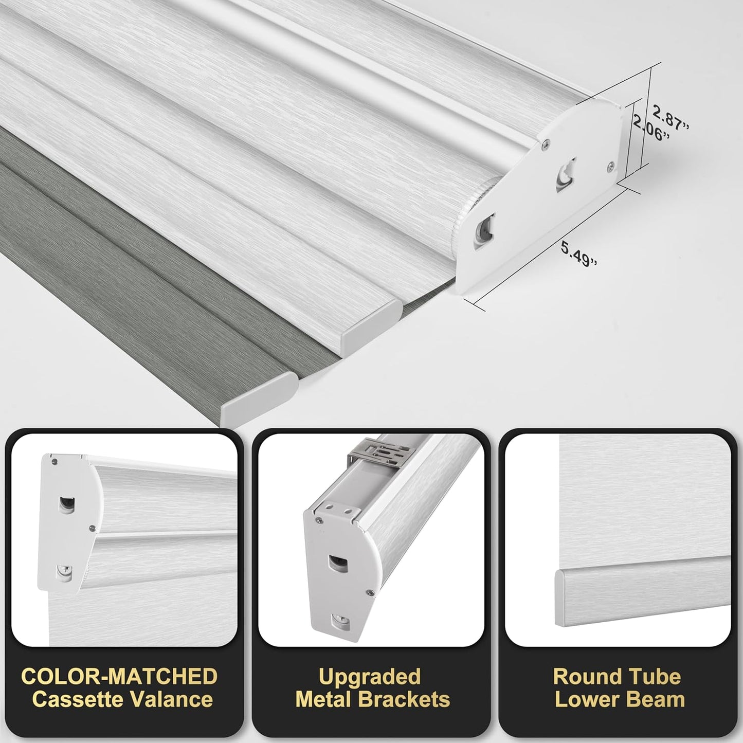 BERISSA Cordless Dual Roller Shades with Cassette Valance, Double Window Shades Blackout and Light Filtering, Day and Night for Home Office Door. Grey and White. 33 W x 72" H