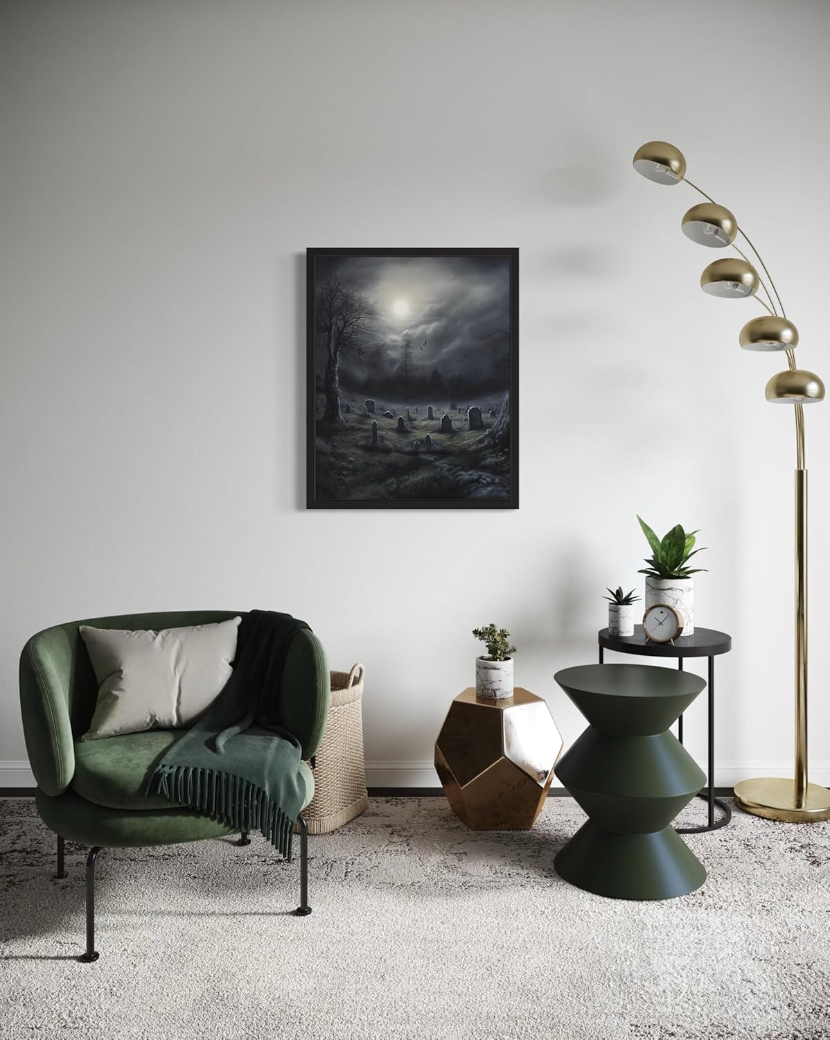 Gothic Graveyard Poster Art Print, Halloween Scary Vintage Wall Art Academia Spooky Painting Decoration for Horror Prints, Posters Bedroom Decor 89 (Gothic Graveyard, 16 x 20 inches, Black Frame)