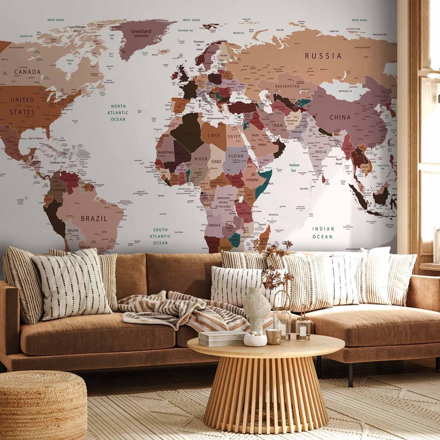 artgeist Wall Mural World Map 135x101 in - XXL Peel and Stick Self-Adhesive Wallpaper Removable Large Sticker Foil Wall Decor Print Picture Image Design Map of The World k-B-0001-a-d