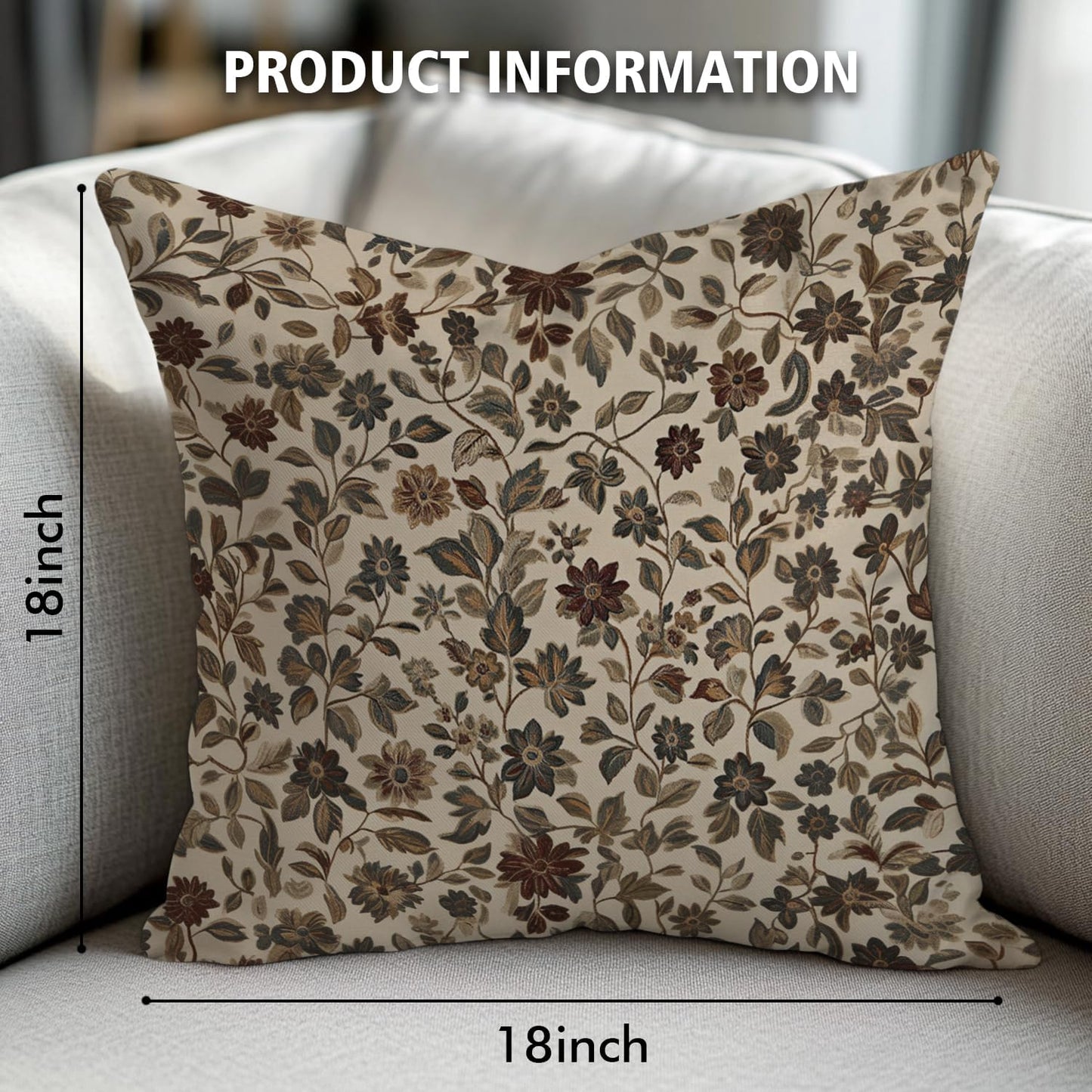 William Morris Abstract Vintage Floral Velvet Butterfly Design Throw Pillow Covers Home Decor, Retro Art Deco Pillowcase Cushion Cover for Bed Sofa Living Room, Square 18x18inch (Beige-Floral)