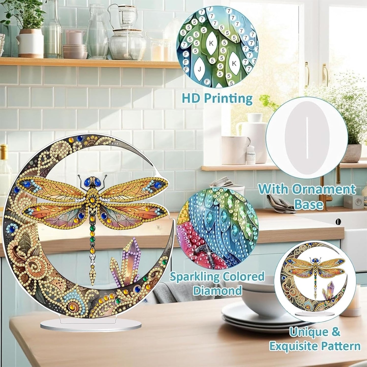 Diamond Painting Kits for Adults Beginners, 5D Full Drill Dragonfly Crystal Art Desktop Ornament, DIY Single Sided Home Office Desk Decor, Creative Craft Gift Set with Tools