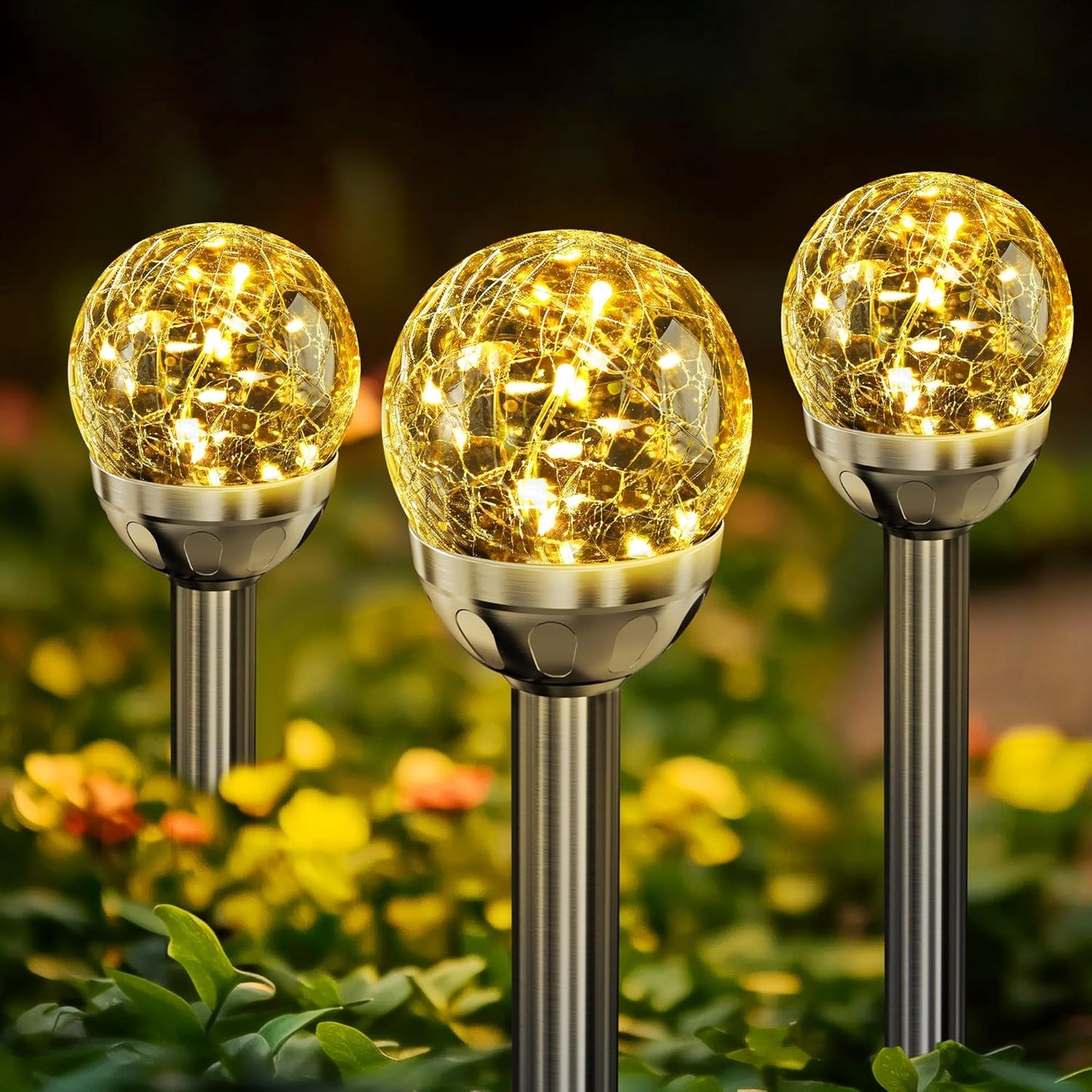 SOLPEX Solar Garden Lights String - 3 Pack Warm White, Solar Powered Cracked Glass Ball, Waterproof for Outdoor & Patio Decoration
