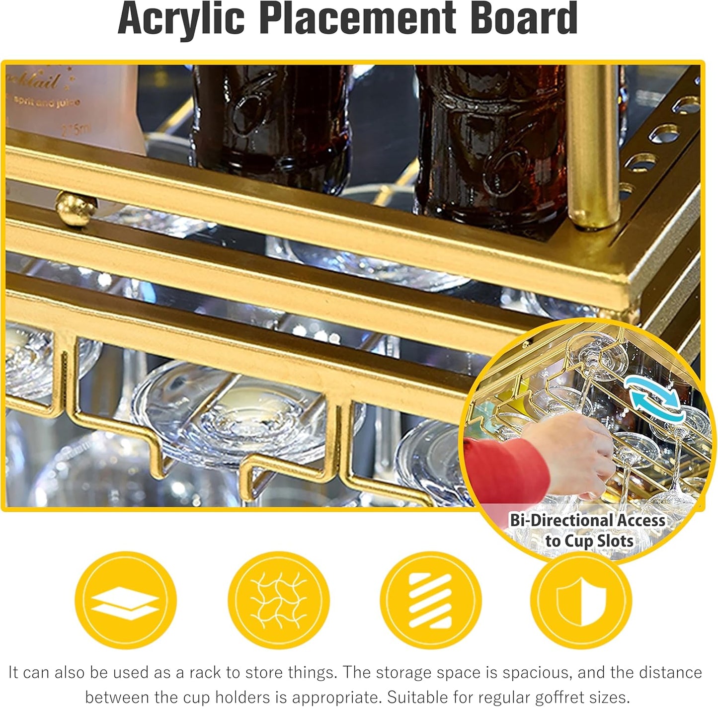 Ceiling Wine Hanger with Acrylic Board - Adjustable Iron Hanging Wine Glass and Bottle Rack - 31.5''x13.8'' Black