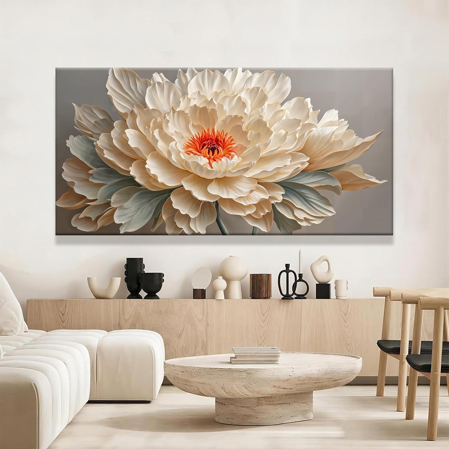 QSQ Large Wall Art For Living Room Yellow Floral Wall Art Decor Modern Canvas Art Wall Decor 29" X 58" Painting White Flower Wall Art For Bedroom Apartment Office Dining Room Home Wall Decoration