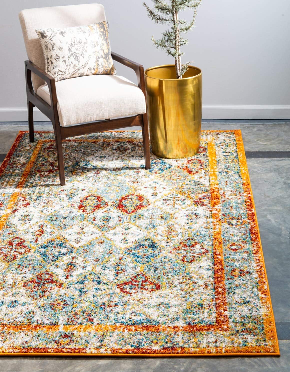 Unique Loom Rosso Collection Vintage, Traditional, Bohemian, Geometric, Distressed, Southwestern Area Rug (9' 0 x 12' 0 Rectangular, Beige/Orange)