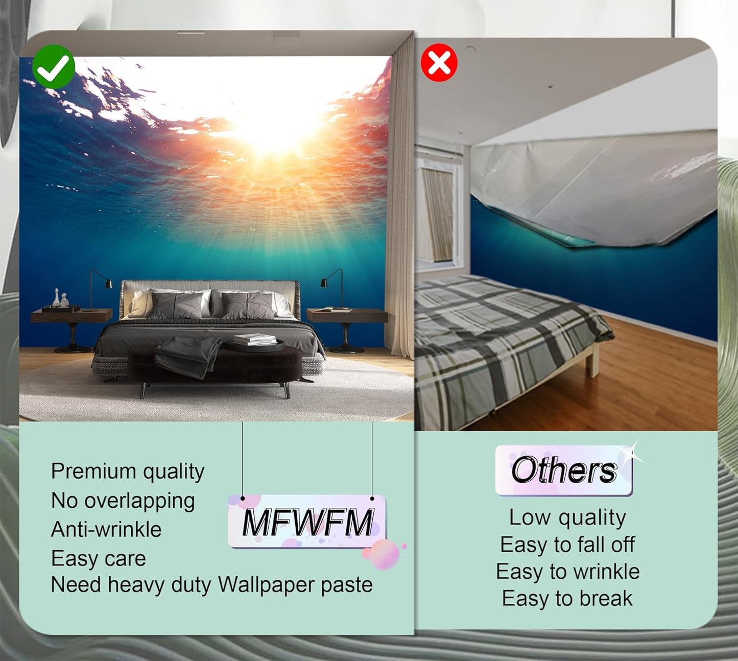 Sunshine into The Sea Wall Mural Large Seascape Wallpaper for Bedroom Livingroom (Not Peel n' Stick)