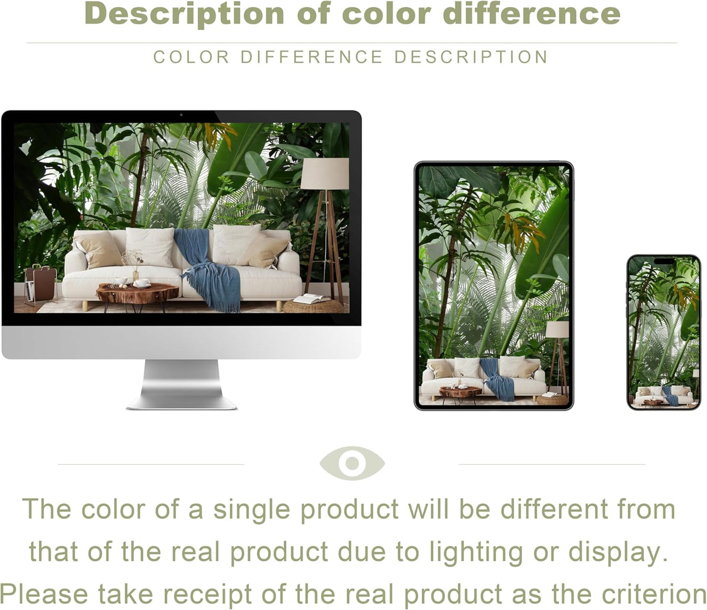 Tropical Jungle Green Leaf Mural Wallpaper for Bedroom Living Room (Not Peel n' Stick)