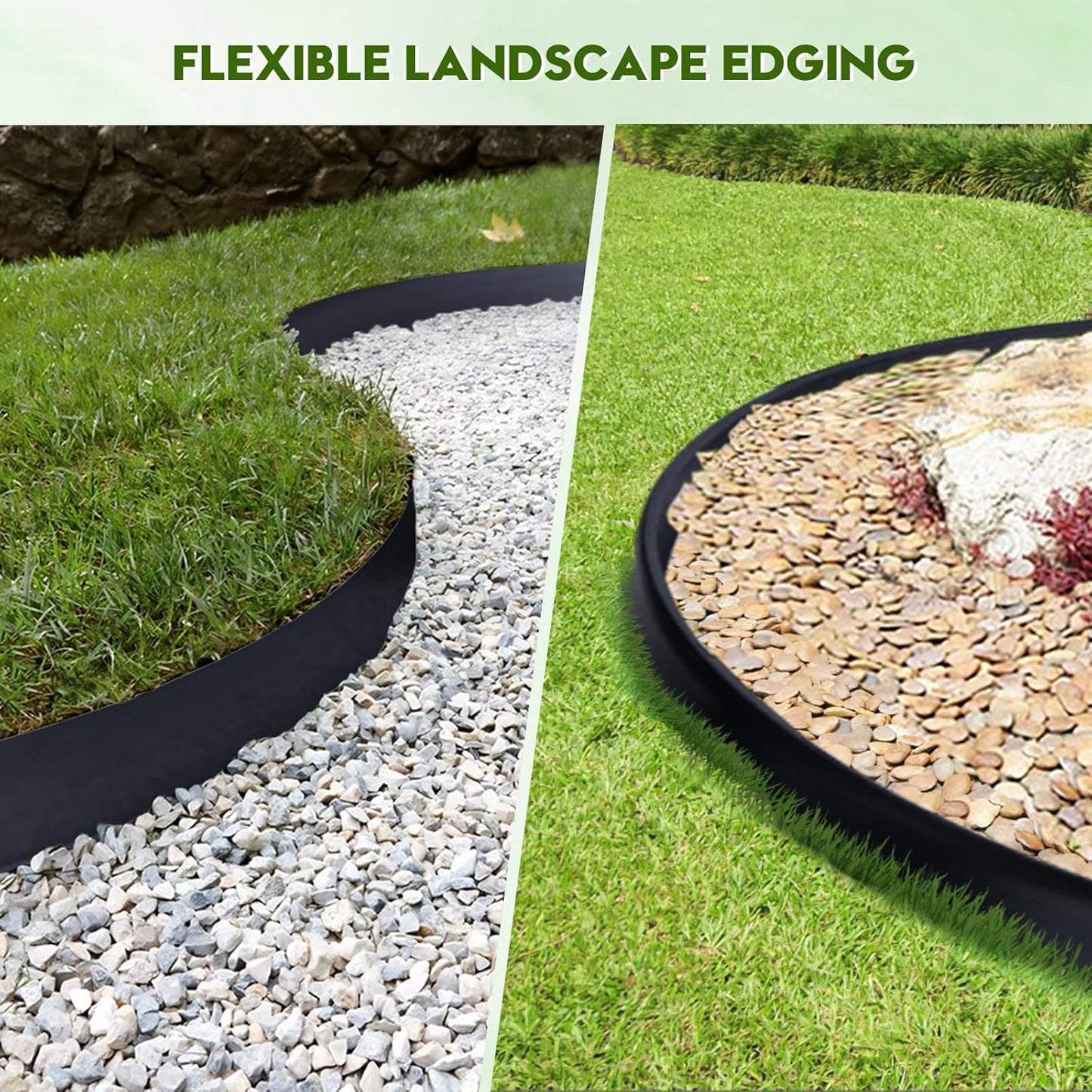 No Dig Landscape Edging 4" x 66FT Kit, Plastic Edging for Landscaping with 200 Spikes, for Garden, Lawn, Flower Beds and Yard