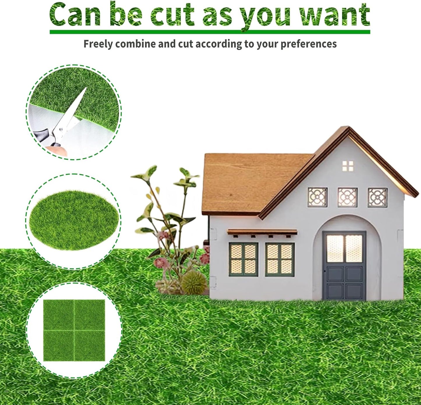 8 Packs 6 X 6 Inch Fake Grass Decor for Crafts, Artificial Grass for Dollhouse Miniature Ornament Projects, Model Turf Grass for DIY Fairy Garden Accessories and Decor Kit