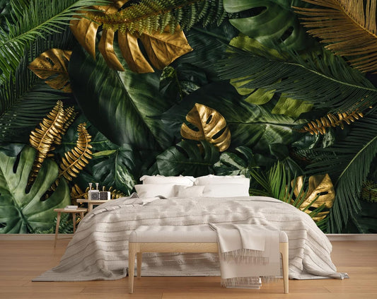 Tropical Wallpaper Jungle Banana Leaf Wall Mural Wallpaper for Living Room (Not Peel n' Stick)