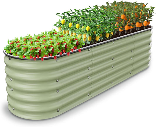 8 X 2 X 1.4 Ft Galvanized Raised Garden Bed,Sturdy and Easy to Assemble Oval Raised Planter Beds Outdoor for Vegetables, Gardening, Flowers, Fruits（Light Green）