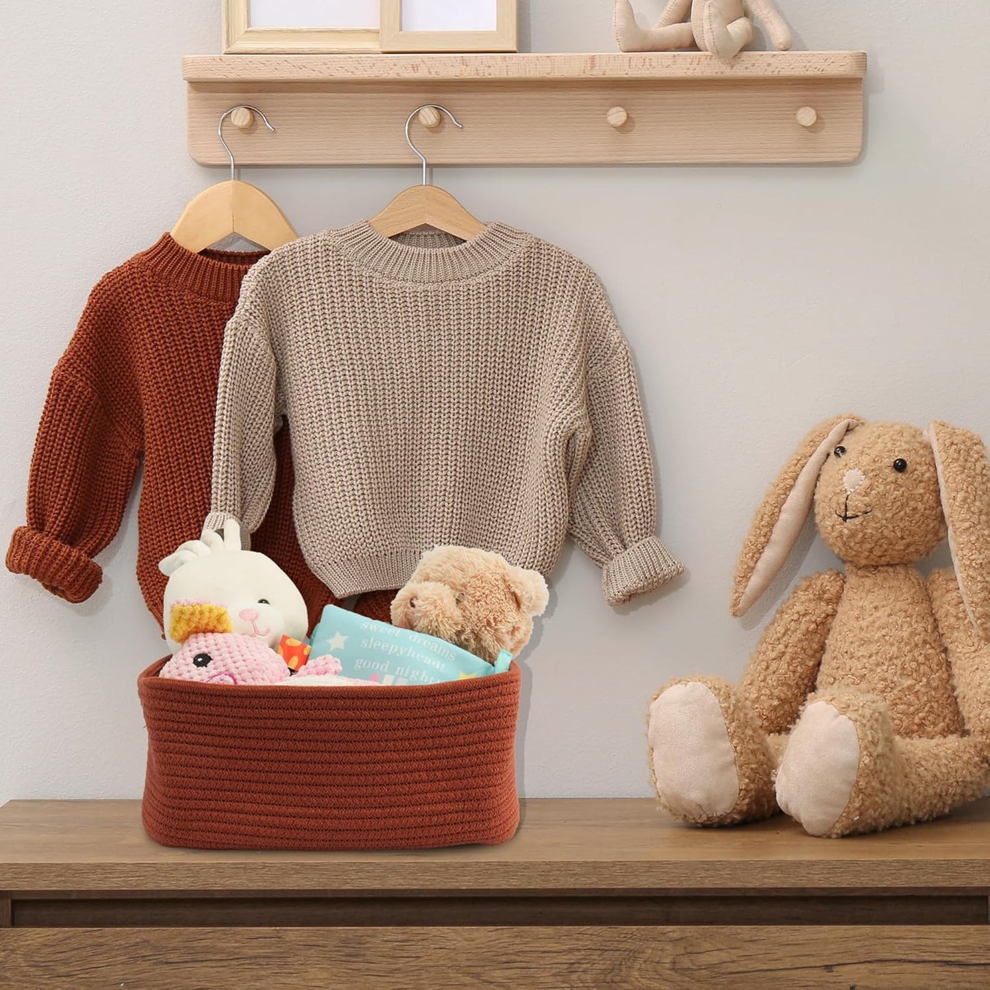 Small Woven Storage Baskets 13“X9”X5“ Decorative Rope Bins for Organizing Shelves, Closets, and Toys, Empty Gift Baskets, Cute Organizer Basket for Home and Office (rustic, Large)