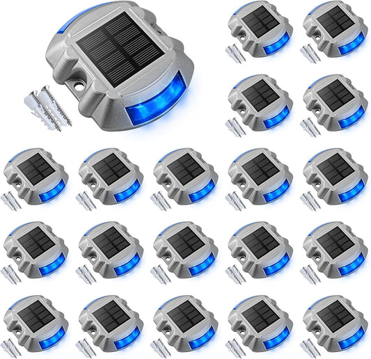 VOLISUN Solar Deck/Dock Lights, 20-Pack Led IP67 Waterproof Outdoor Warning Step Lights for Driveway Sidewalk Garden Pathway Yard (Blue)
