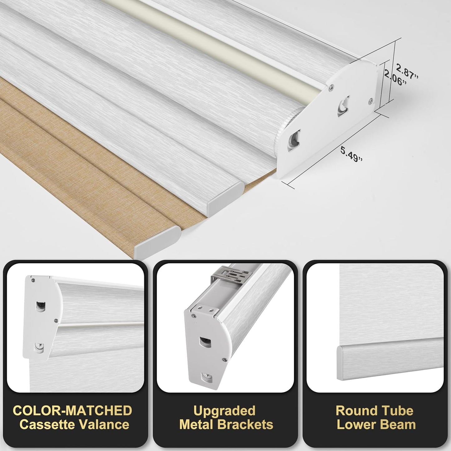 BERISSA Cordless Dual Roller Shades with Cassette Valance, Double Window Shades Blackout and Light Filtering, Day and Night for Home Office Door. Linen Beige and White. 53 W x 56" H