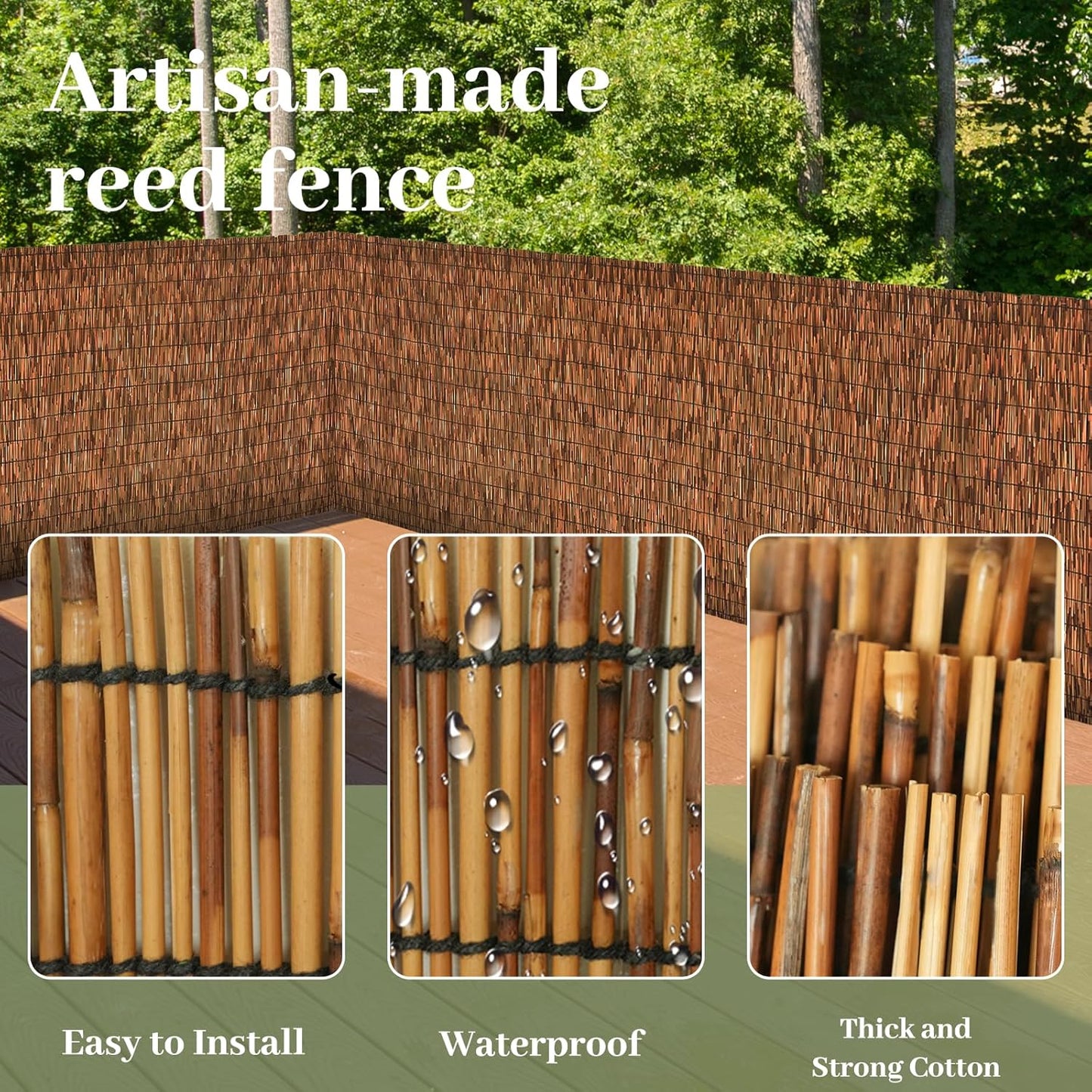 Brown 6FT X 16.4FT Reed Fencing Roll, Balcony Privacy Reed Shade Bamboo Fencing Garden Fence Border, Wind Block Sunshade Fence Screen for Outdoor Yard Patio Flower Bed Edge